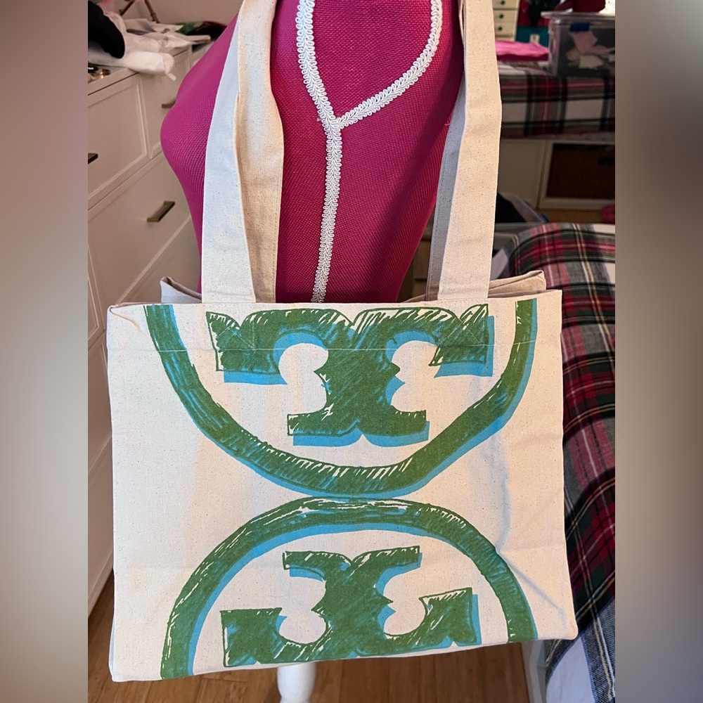 Tory Burch Green & Blue Tote Bag